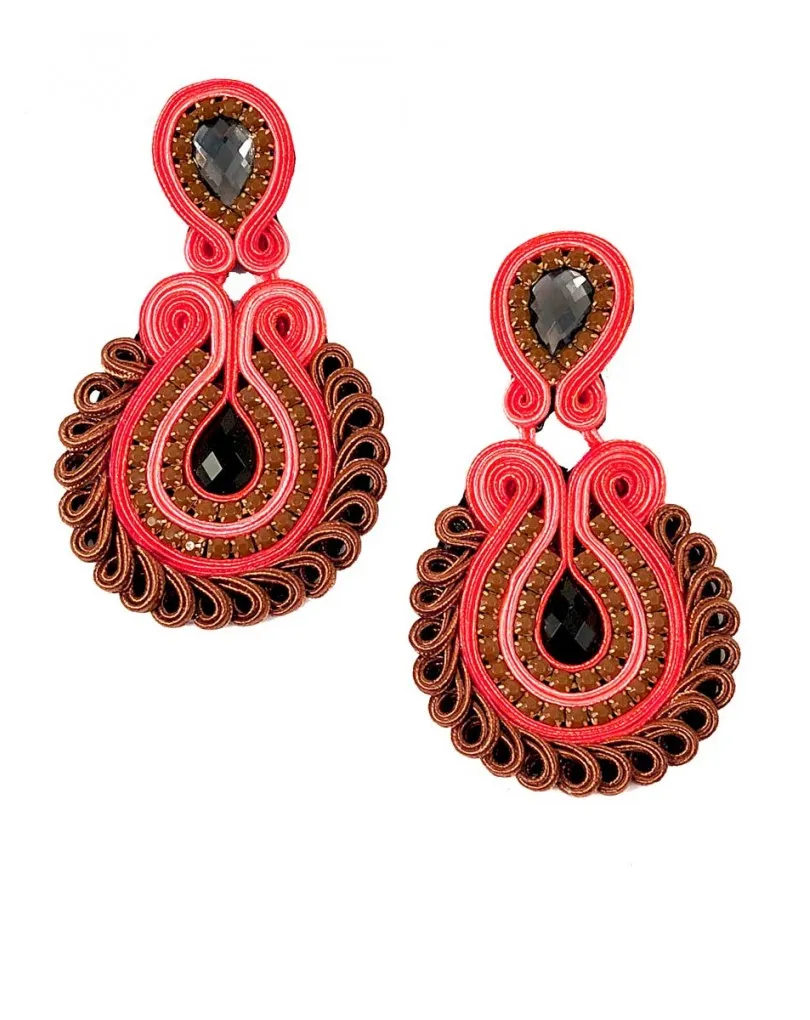 PENDIENTES GRANDES DE FLAMENCA CORAL Y MARRON SON FABULOSOS PARA TU VESTIDO DE VOLANTES