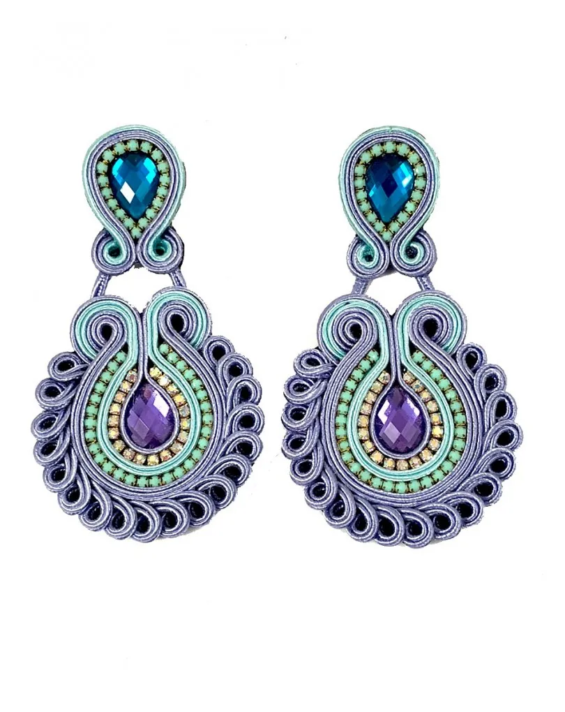 PENDIENTES GRANDES DE FLAMENCA MORADOS  Y VERDE AGUA SON FABULOSOS PARA TU VESTIDO DE FLAMENCA
