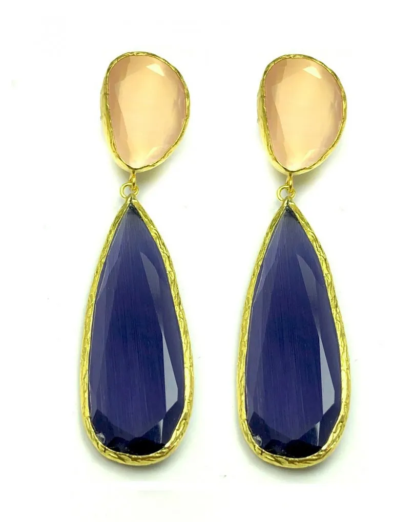 PENDIENTES GRANDES DE PIEDRAS NATURALES COMBINADAS CON MORADO