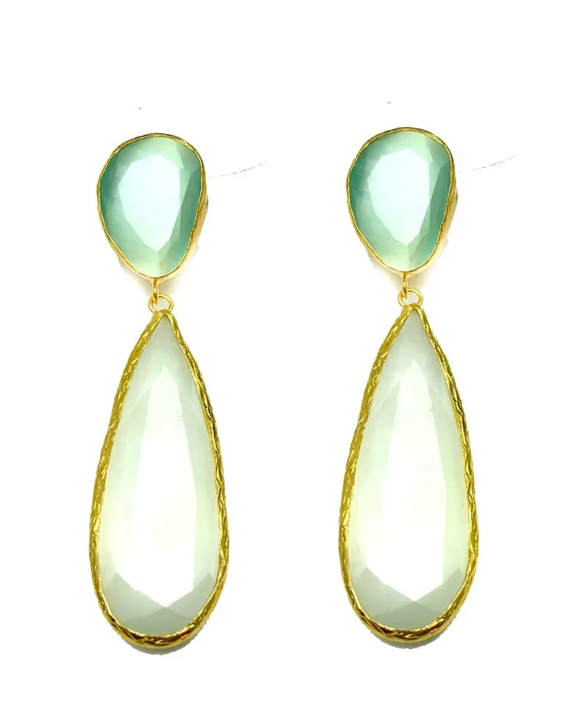 PENDIENTES GRANDES DE PIEDRAS NATURALES VERDE Y BLANCO