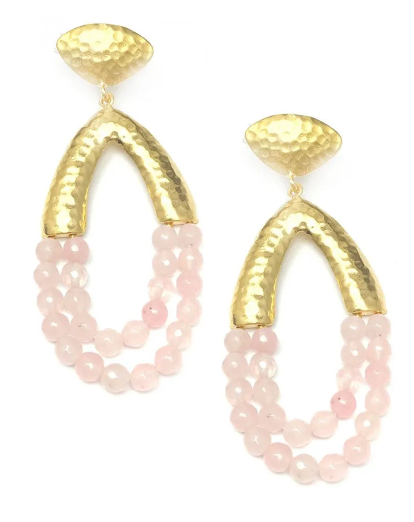 PENDIENTES GRANDES MUJER PIEDRAS NATURALES ROSA CUARZ PENDIENTES FIESTA