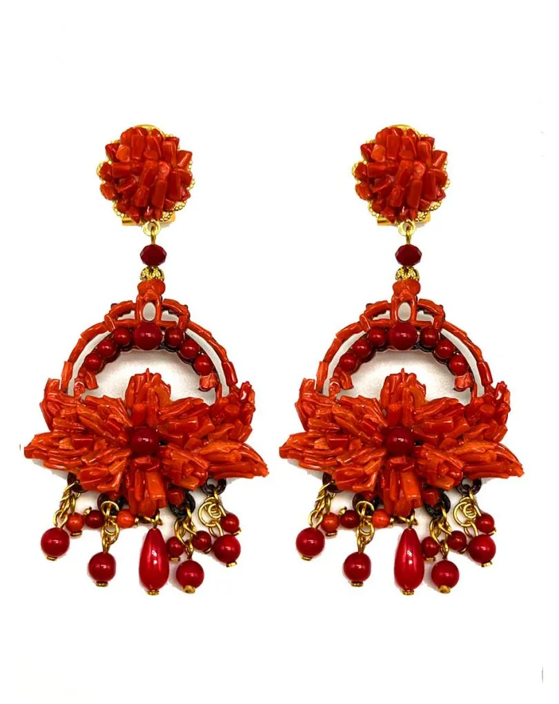 PENDIENTES LARGOS CORAL ALTA CALIDAD DISEÑO ESPAÑOL