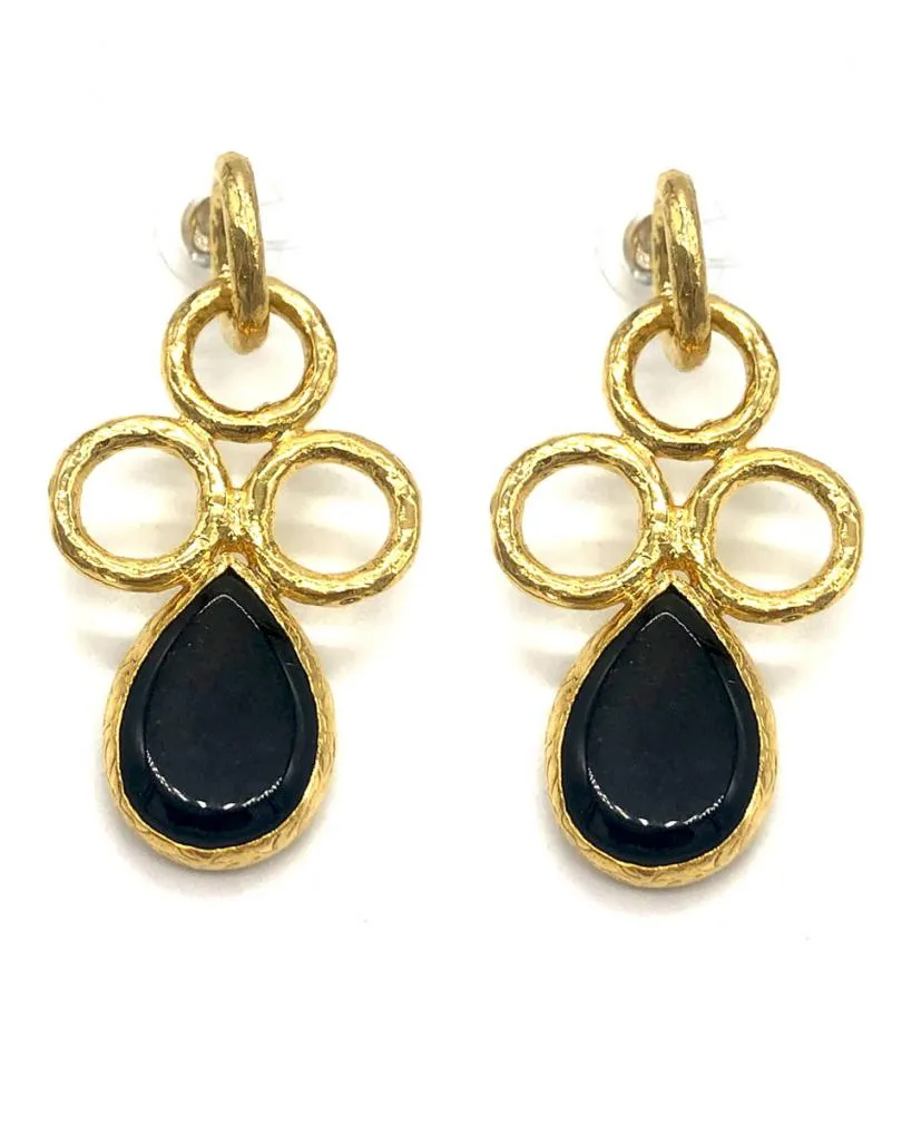 PENDIENTES LARGOS DE FIESTA CON LÁGRIMA NEGRA Y DISEÑO DE ESFERAS