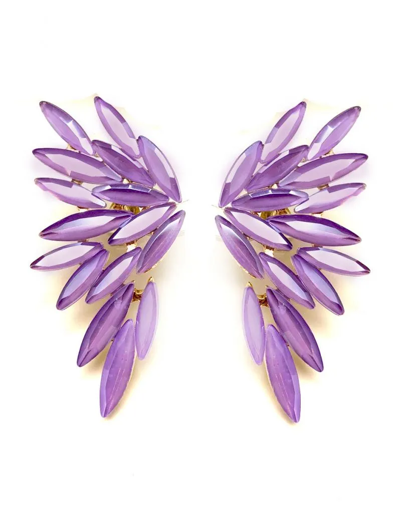 PENDIENTES MORADOS CON BONITO DISEÑO DE ABANICO EN CRISTAL