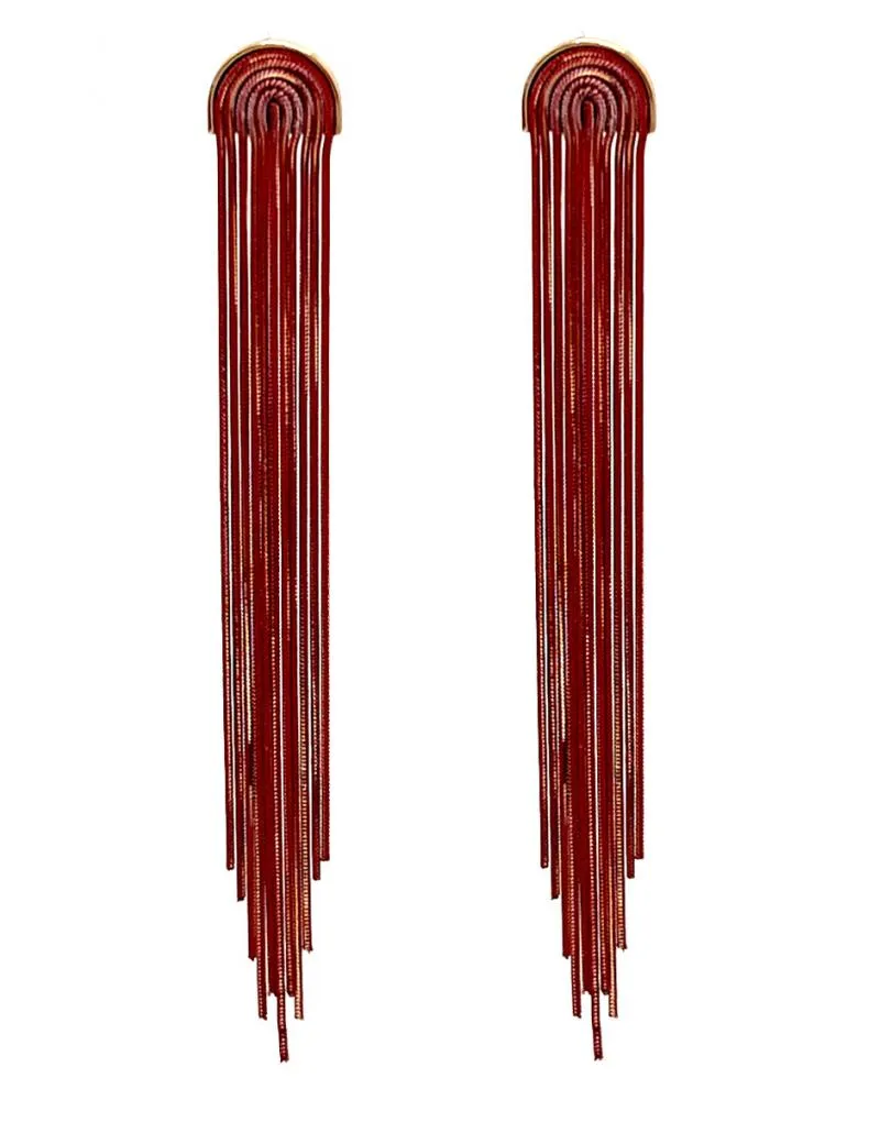 PENDIENTES ROJOS DE CADENITAS LARGAS DISEÑO OCHENTERO