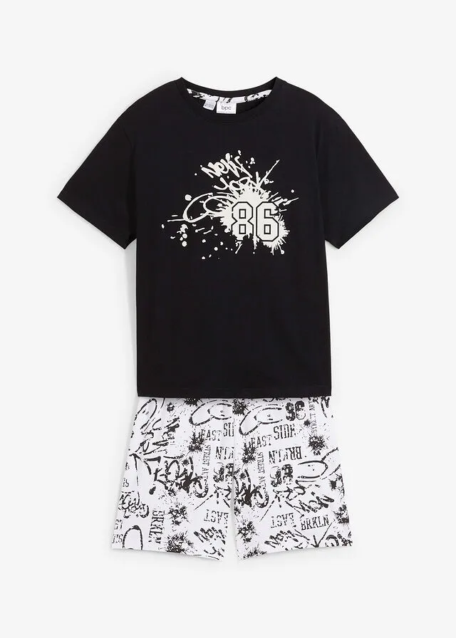 PIJAMA CORTO PARA NIñOS (2 PIEZAS) BLANCONEGRO