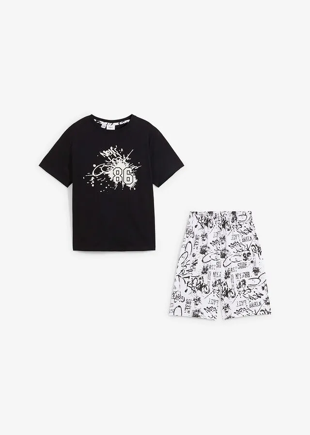 PIJAMA CORTO PARA NIñOS (2 PIEZAS) BLANCONEGRO