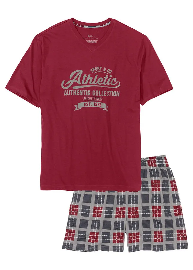 PIJAMA CORTO ROJOGRIS DE CUADROS