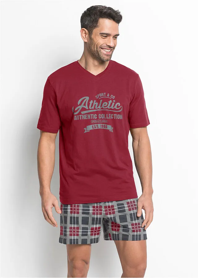 PIJAMA CORTO ROJOGRIS DE CUADROS