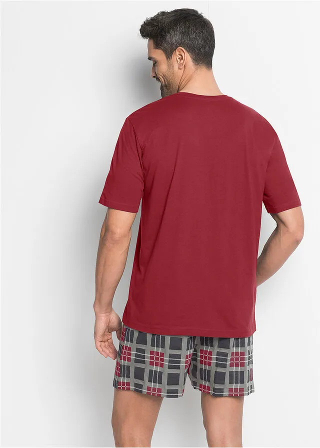 PIJAMA CORTO ROJOGRIS DE CUADROS