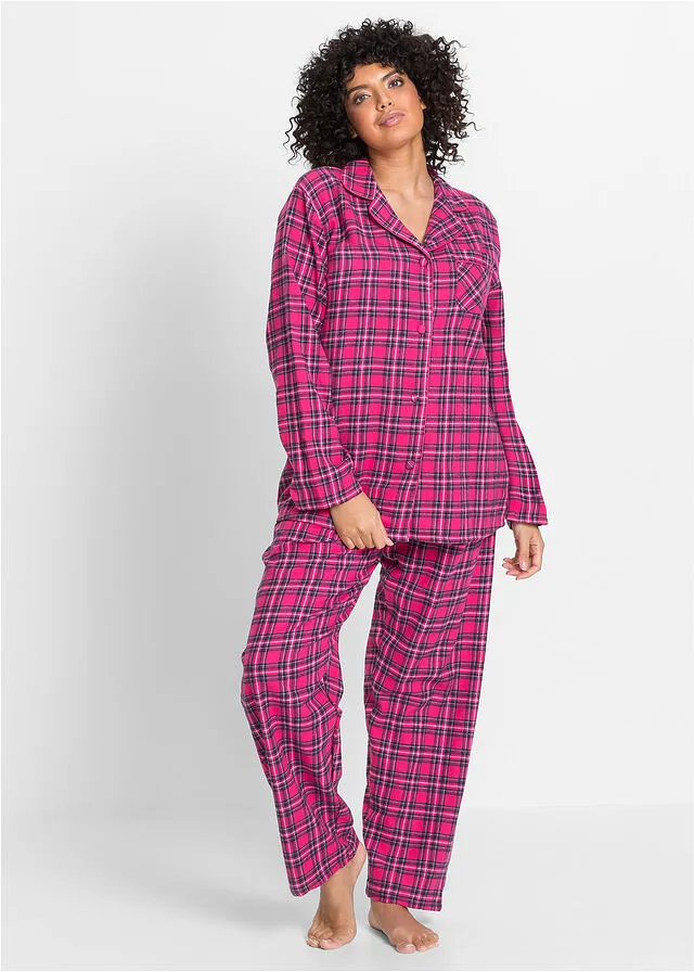 Pijama de franela a cuadros fucsia a cuadros