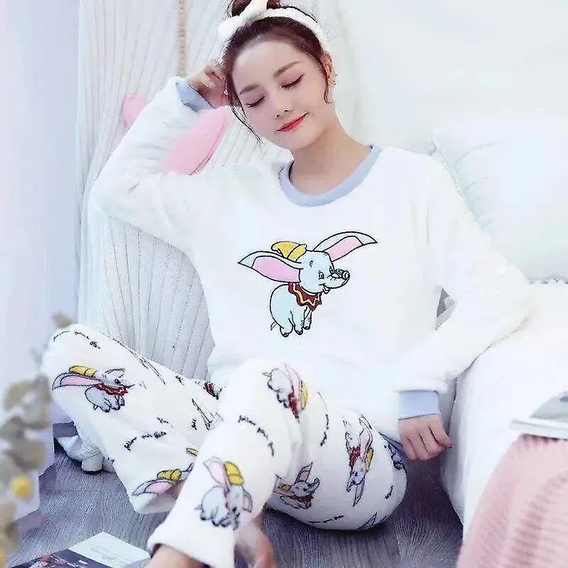 Pijama de lana de coral Mujeres Invierno Engrosamiento cálido Más terciopelo Linda franela Otoño e Invierno