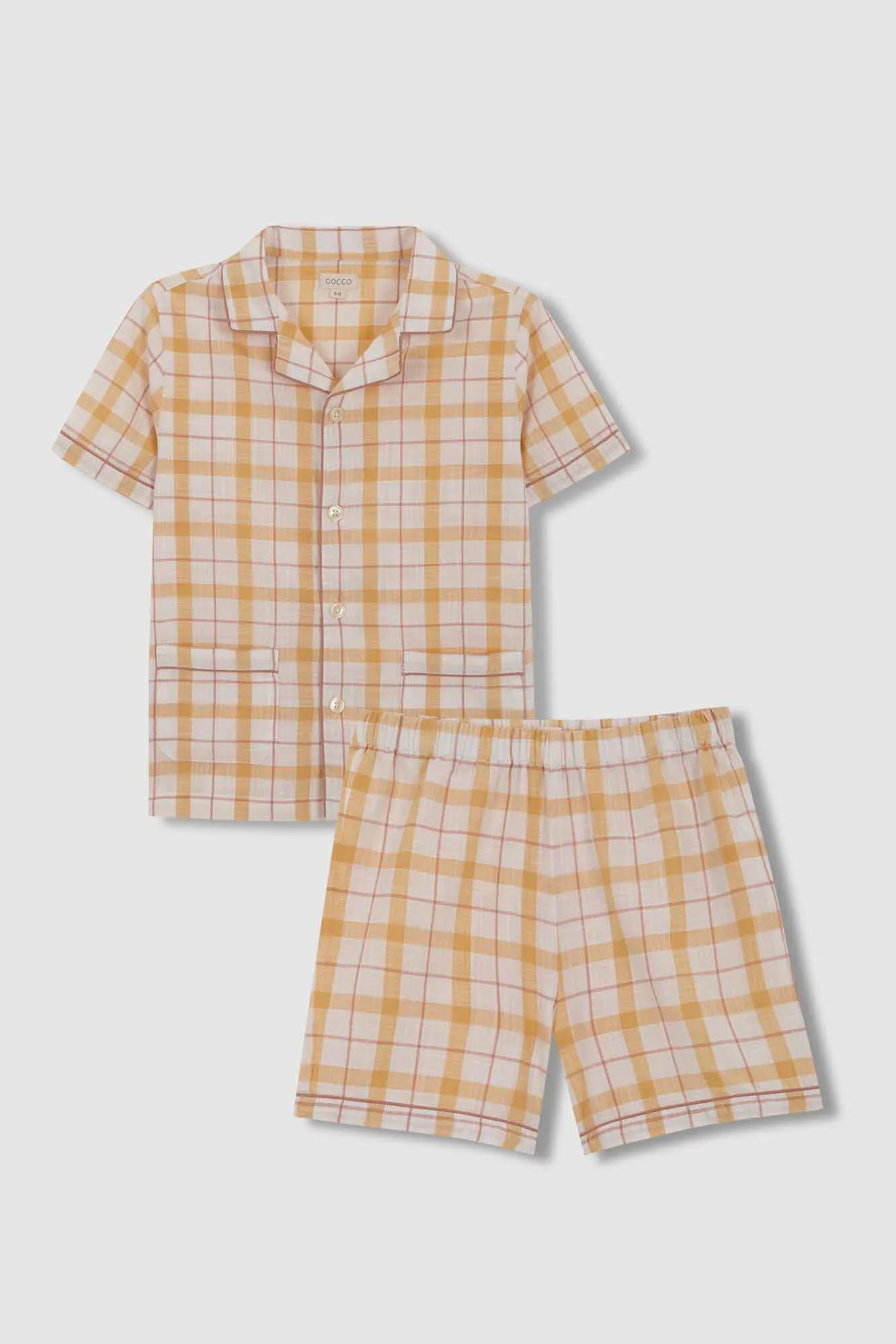 Pijama de manga corta de cuadros amarillo