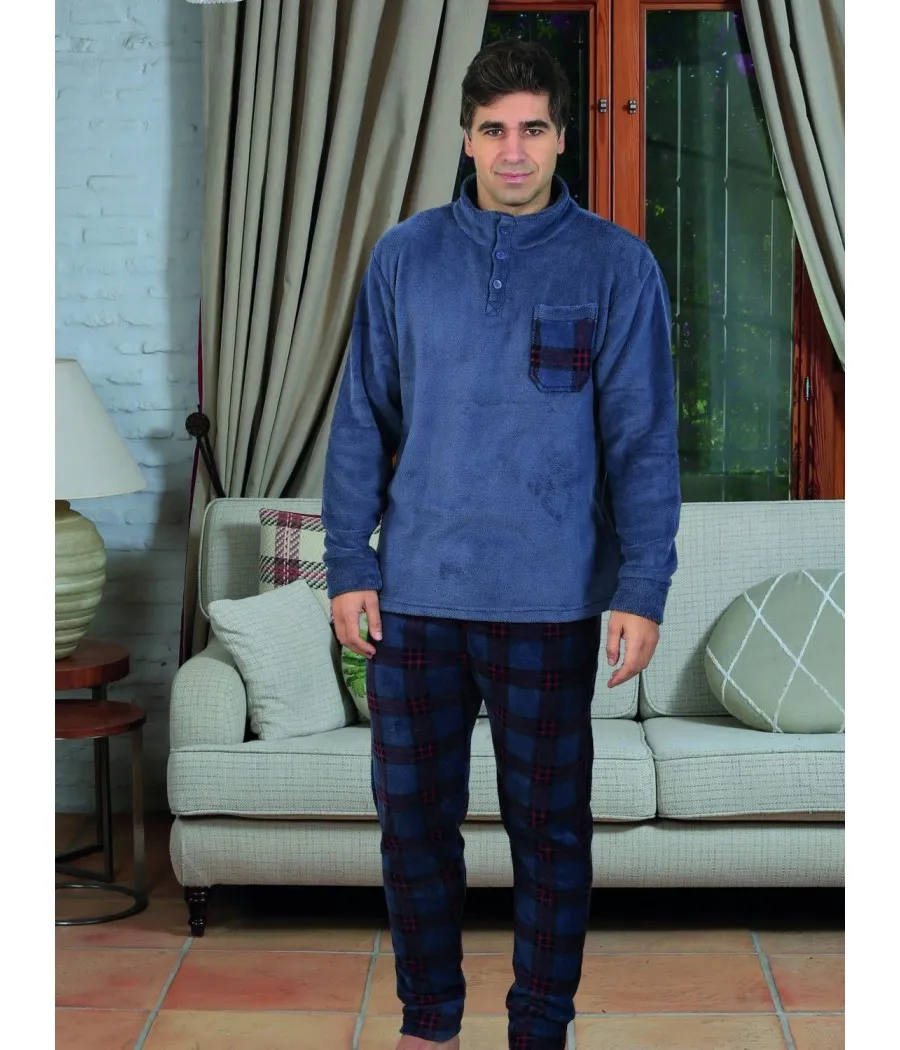 Pijama invierno hombre Blanca Hernández azul cuadros coralina