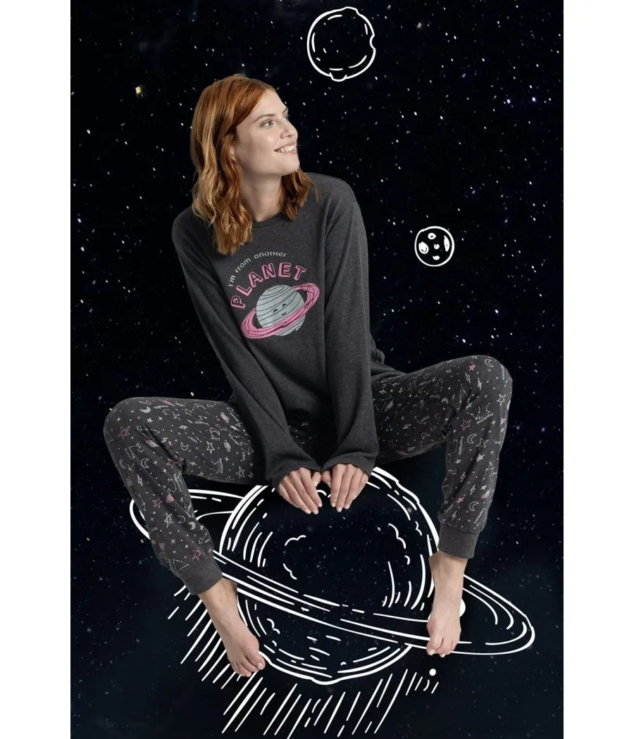Pijama invierno mujer Admas Diver Planet gris jaspe