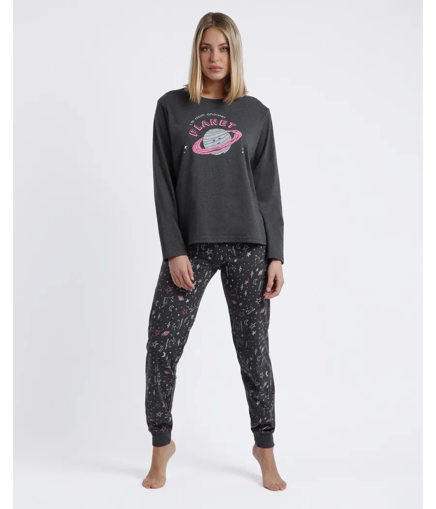 Pijama invierno mujer Admas Diver Planet gris jaspe