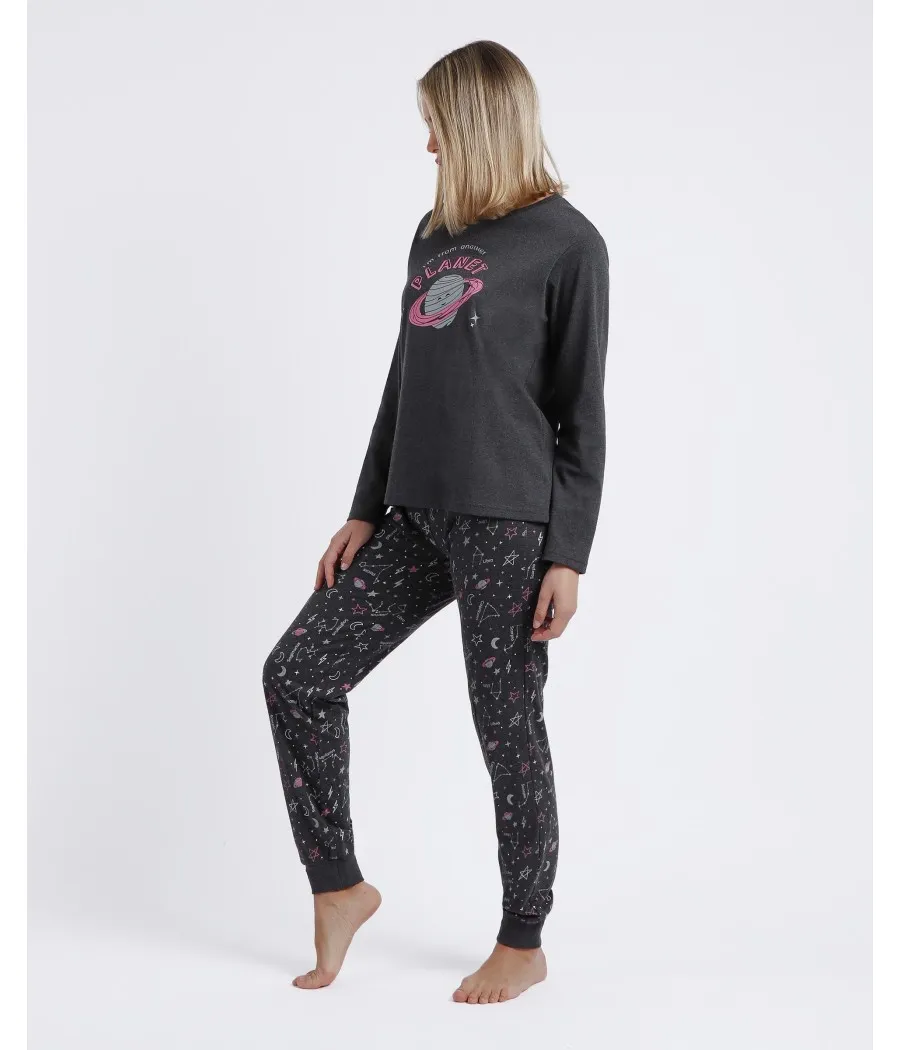 Pijama invierno mujer Admas Diver Planet gris jaspe