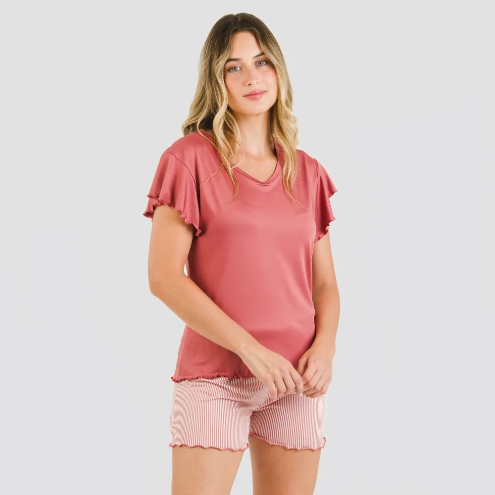 Pijama manga corta mujer soft Raya Aliena marsala