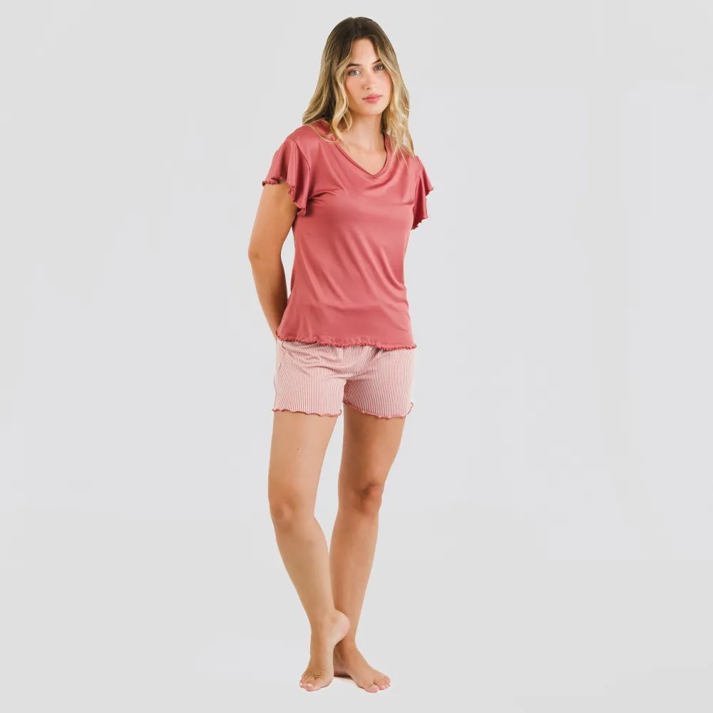 Pijama manga corta mujer soft Raya Aliena marsala