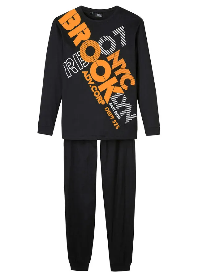 PIJAMA PARA NIñOS (2 PIEZAS) NEGRONARANJA NEóN