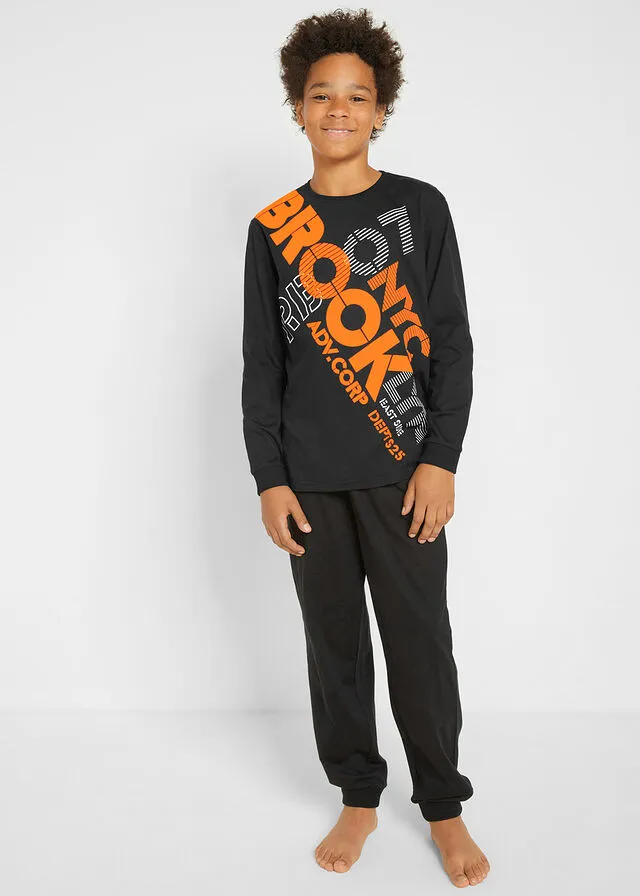 PIJAMA PARA NIñOS (2 PIEZAS) NEGRONARANJA NEóN
