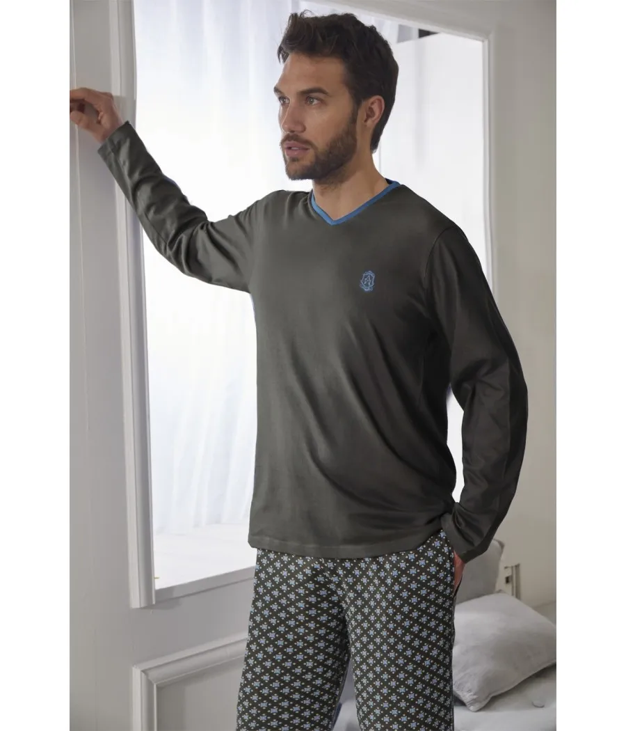 PIJAMA PICO GREEN SCARF HOMBRE ADMAS CLASSIC INVIERNO OLIVA ALGODóNMODAL