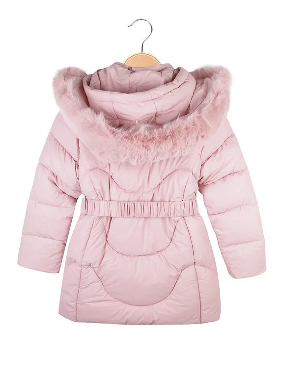 Pink Baby Cazadora larga acolchada para niña con capucha y cinturón