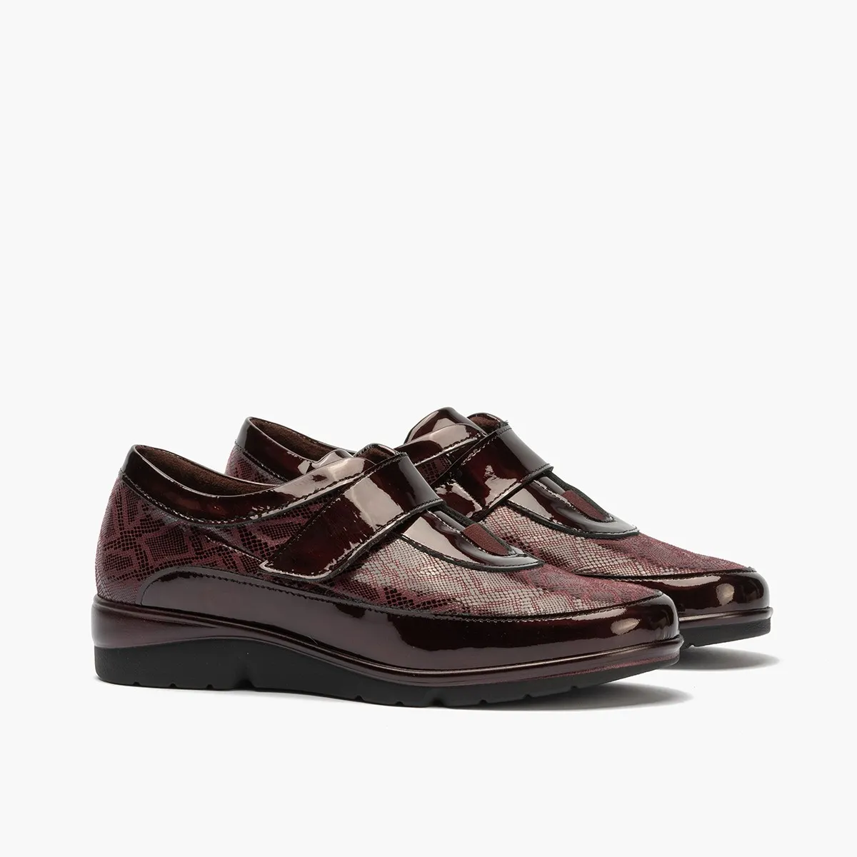 Pitillos deportivo mujer velcro charol y licra burdeos P5303