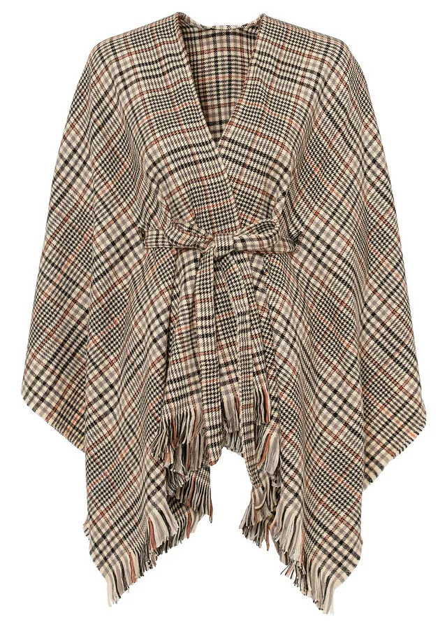PONCHO BEIGENEGRO DE CUADROS