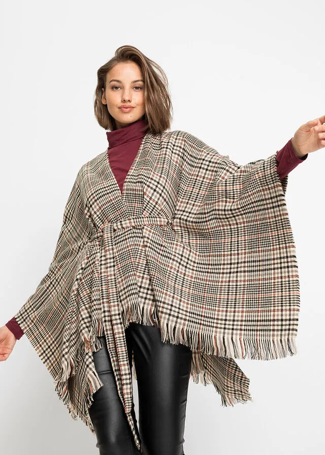 PONCHO BEIGENEGRO DE CUADROS