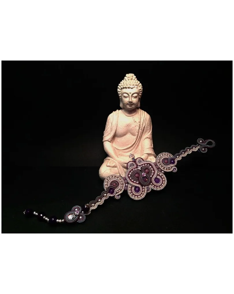 PULSERA DE DISEÑO SOUTACHE,PLATA AMATISTA GRANDE