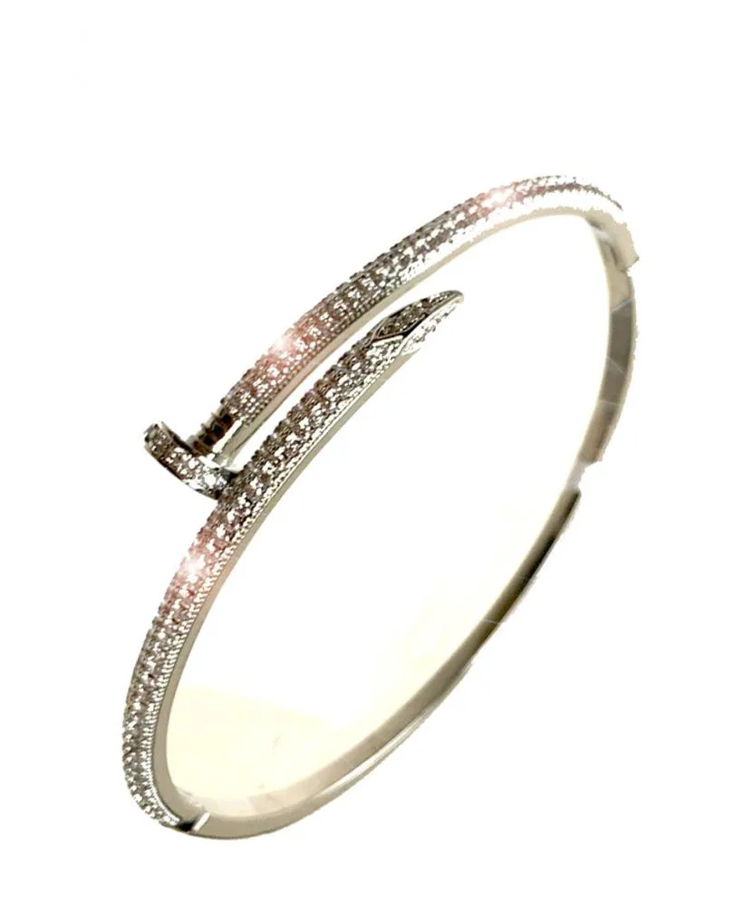 PULSERAS PARA MUJER PLATEADAS CON CIRCONITAS DISEÑO DE CLAVO