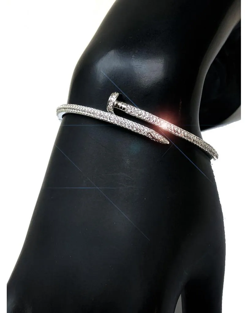 PULSERAS PARA MUJER PLATEADAS CON CIRCONITAS DISEÑO DE CLAVO