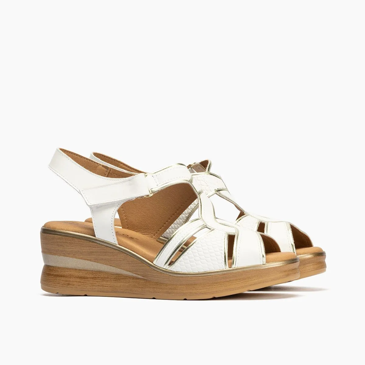 Sandalia con cuña para mujer Pitillos en blanco P5603