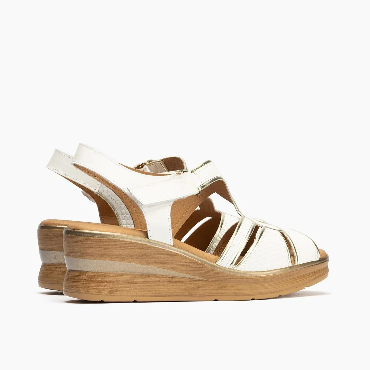 Sandalia con cuña para mujer Pitillos en blanco P5603