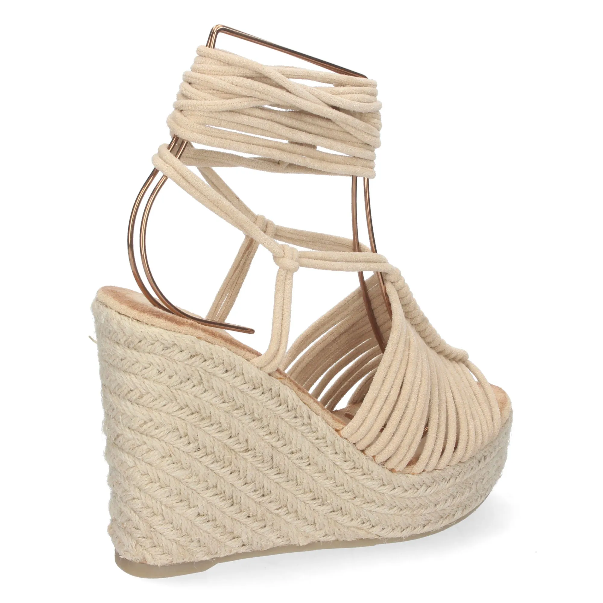 Sandalias cuña forrada de yute diseño tiras color beige