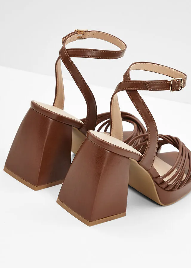 Sandalias de tacón con plataforma bronceado