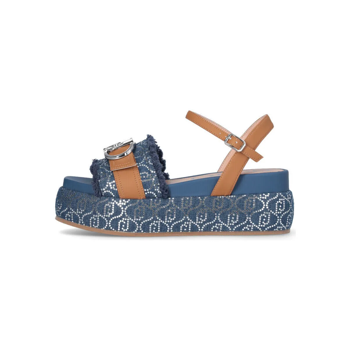 Sandalias denim con plataforma y monograma