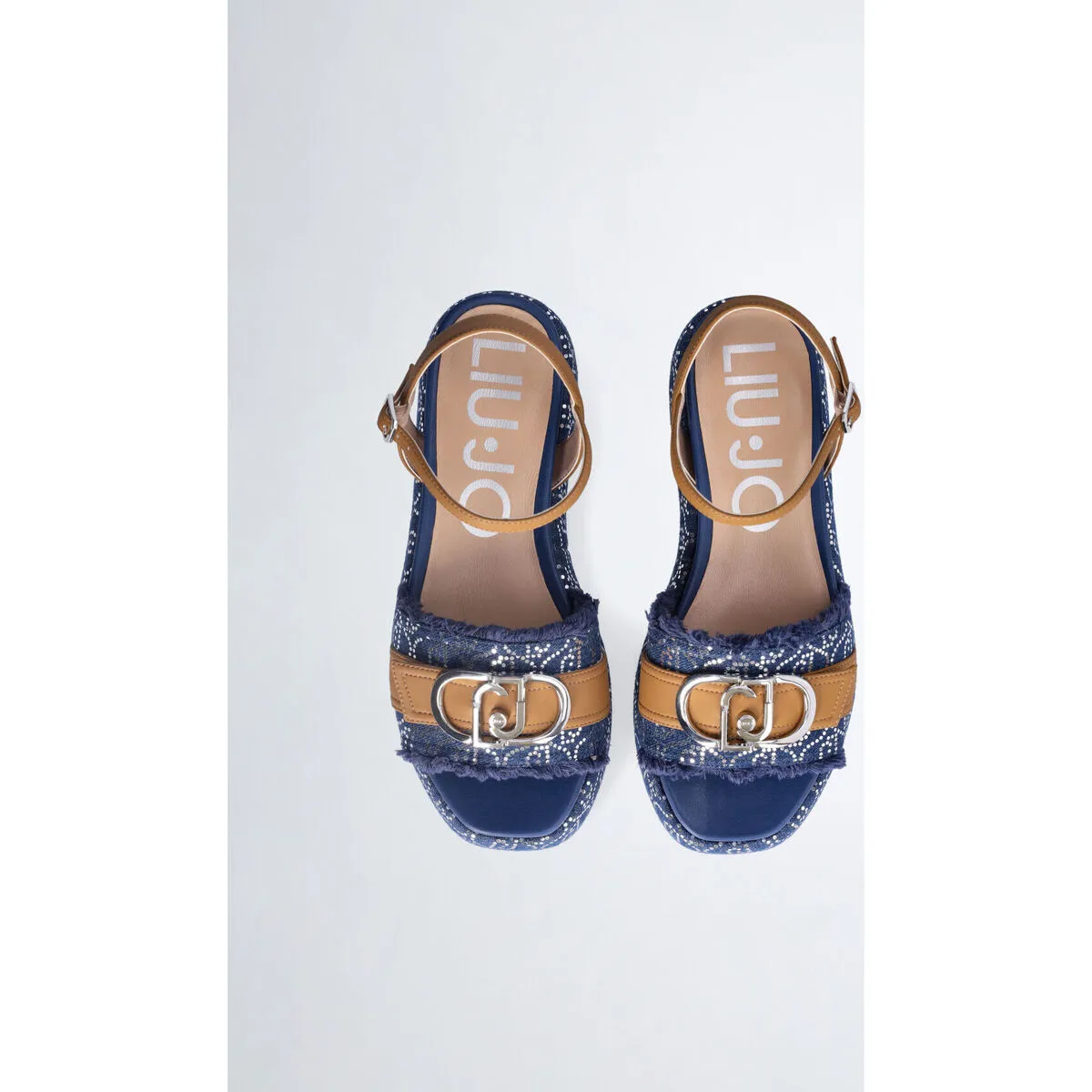 Sandalias denim con plataforma y monograma