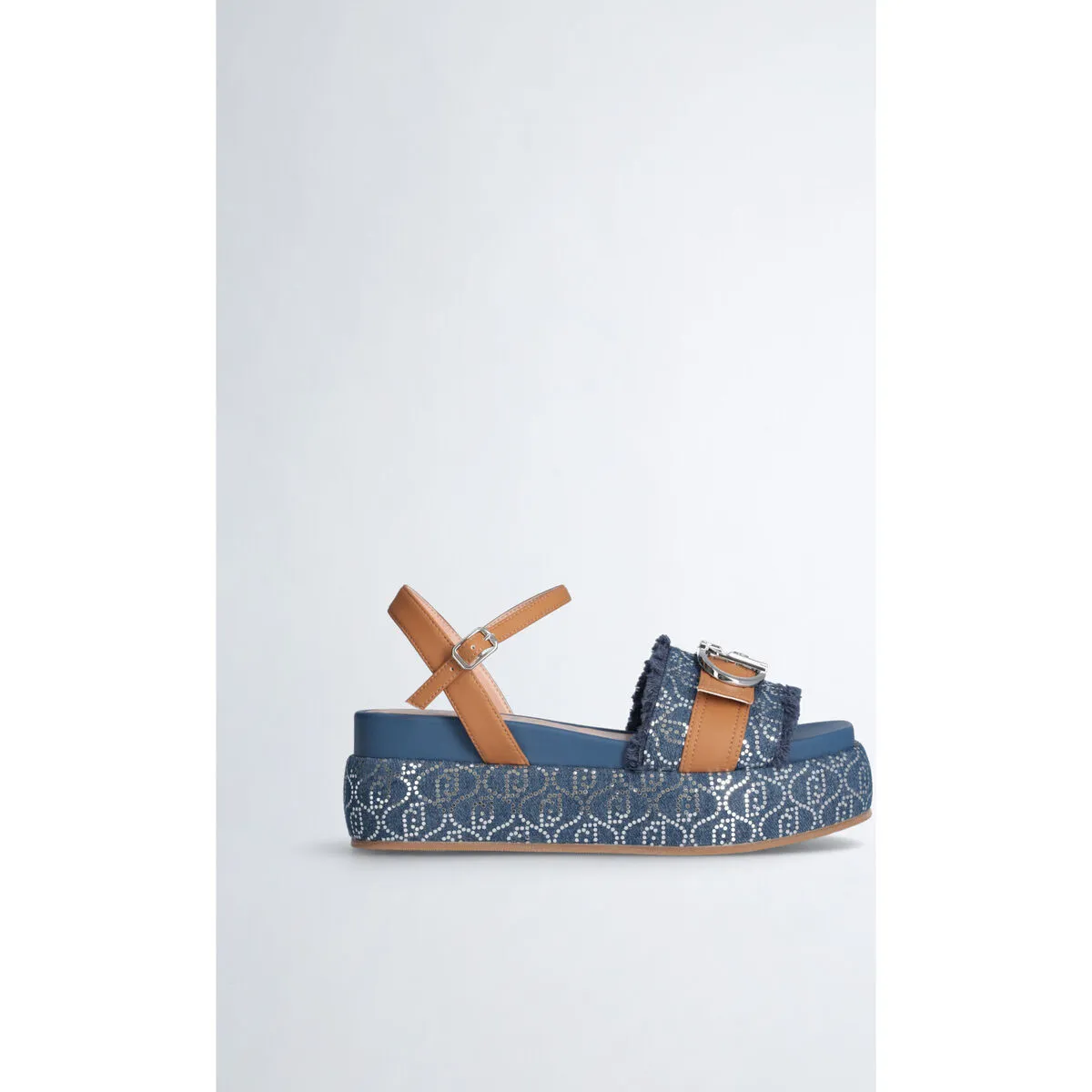 Sandalias denim con plataforma y monograma