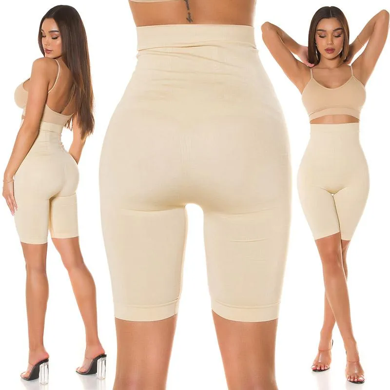 Shorts de ciclista beige cintura alta