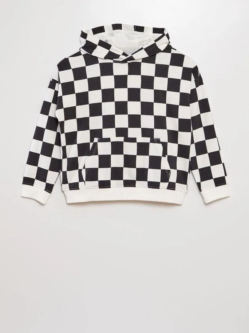 SUDADERA A CUADROS CON CAPUCHA  NEGRO