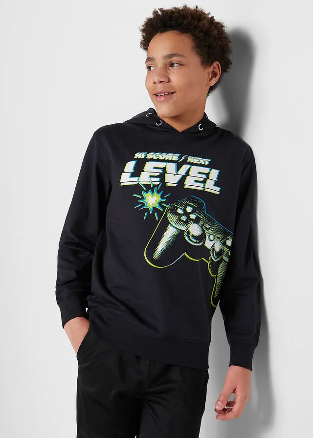 Sudadera con capucha para niños Negro estampado