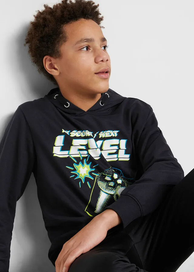 Sudadera con capucha para niños Negro estampado