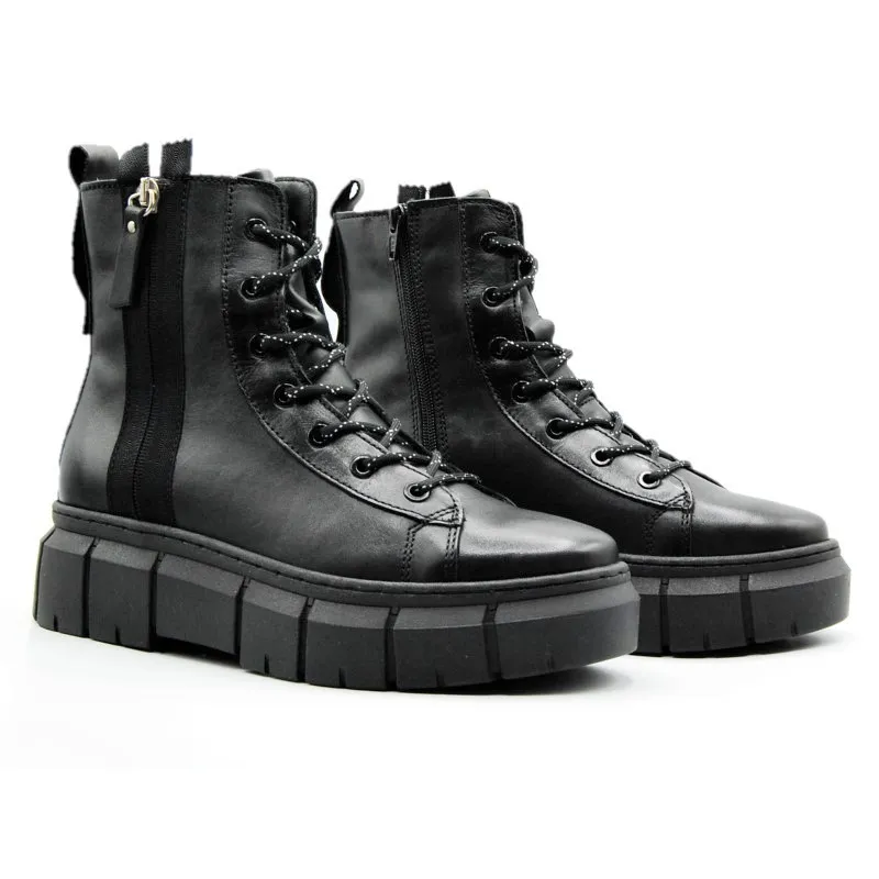 TAMARIS 25820 Negro Bota plataforma cordones piel mujer