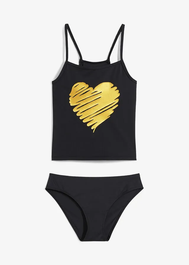 Tankini para niñas (2 piezas) Negro estampado