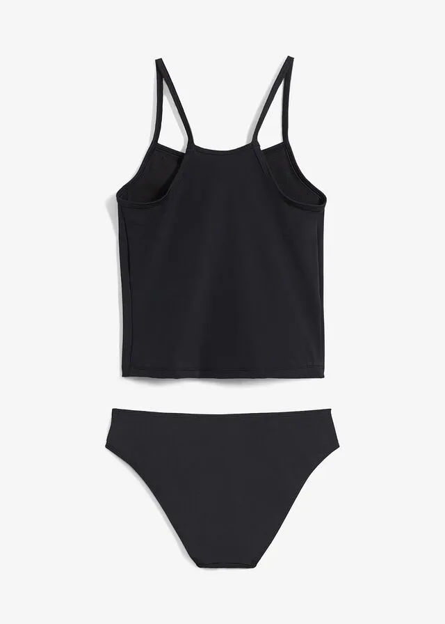 Tankini para niñas (2 piezas) Negro estampado