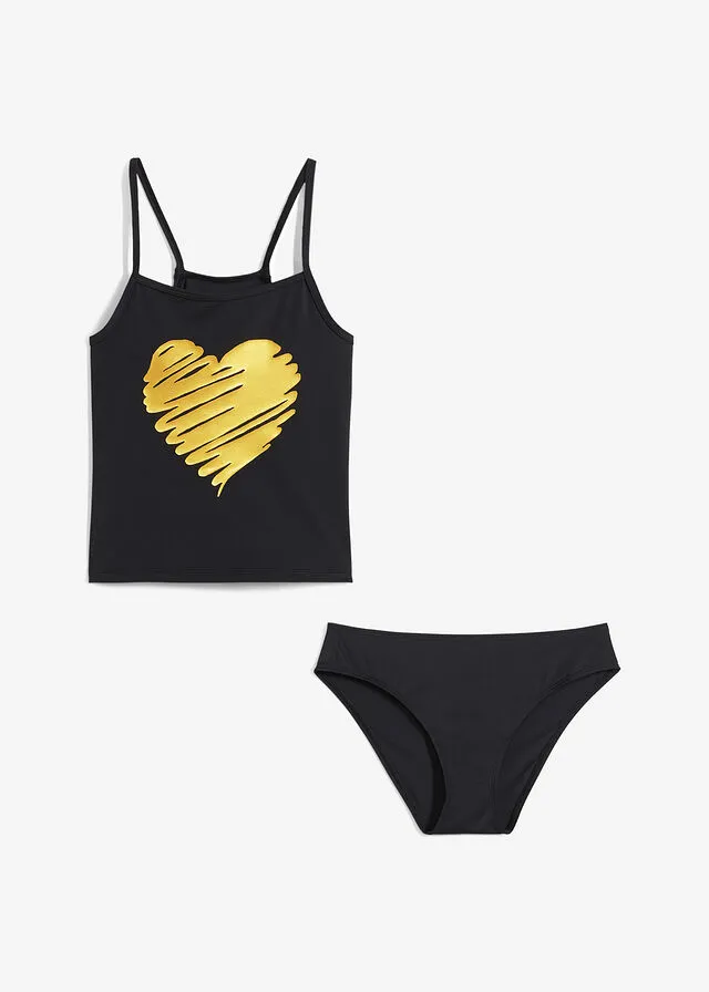 Tankini para niñas (2 piezas) Negro estampado