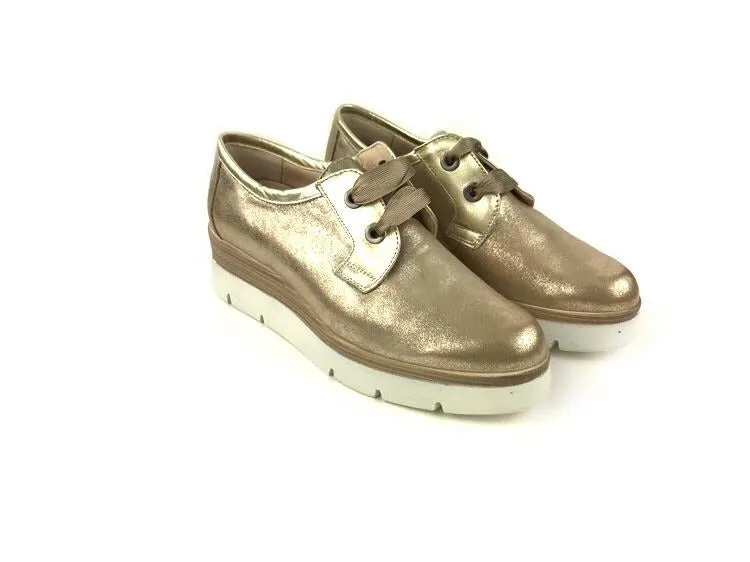 Tolino | Zapatos piel mujer planos cordones plataforma dorados Barbados
