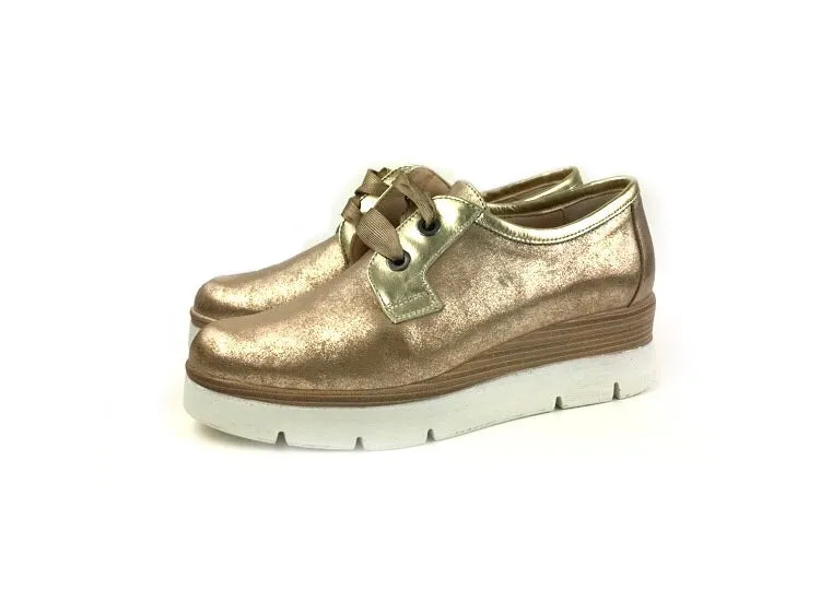 Tolino | Zapatos piel mujer planos cordones plataforma dorados Barbados